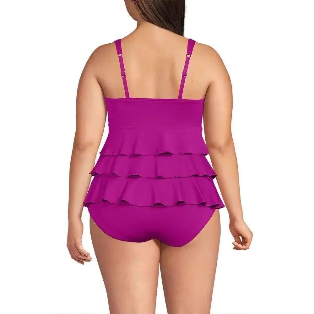 Land's End plus One Piece smooth Control Fauxkini One Piece Swim Crimson Rose 14